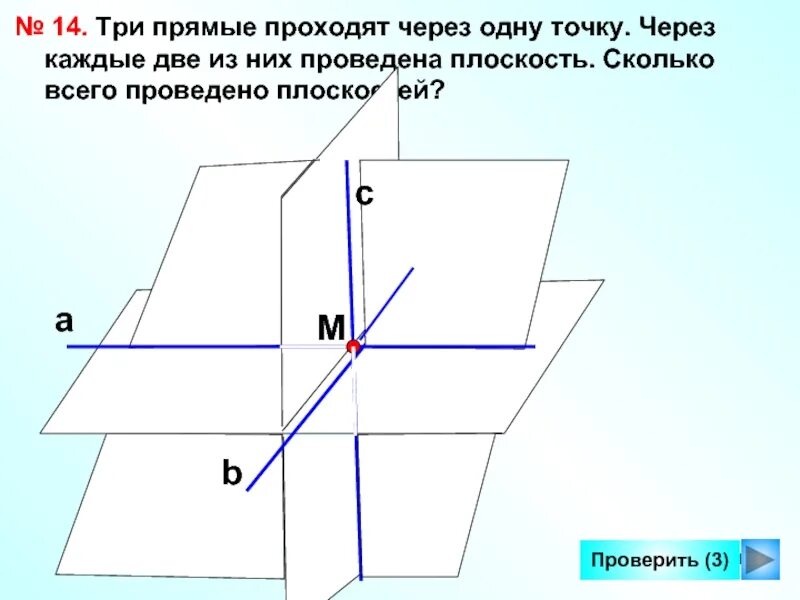 Провести плоскость через прямую и точку. Три прямые проходят через одну точку через каждые две. Через точку проведена плоскость. Плоскость проходит через прямую. Плоскость проведена через.