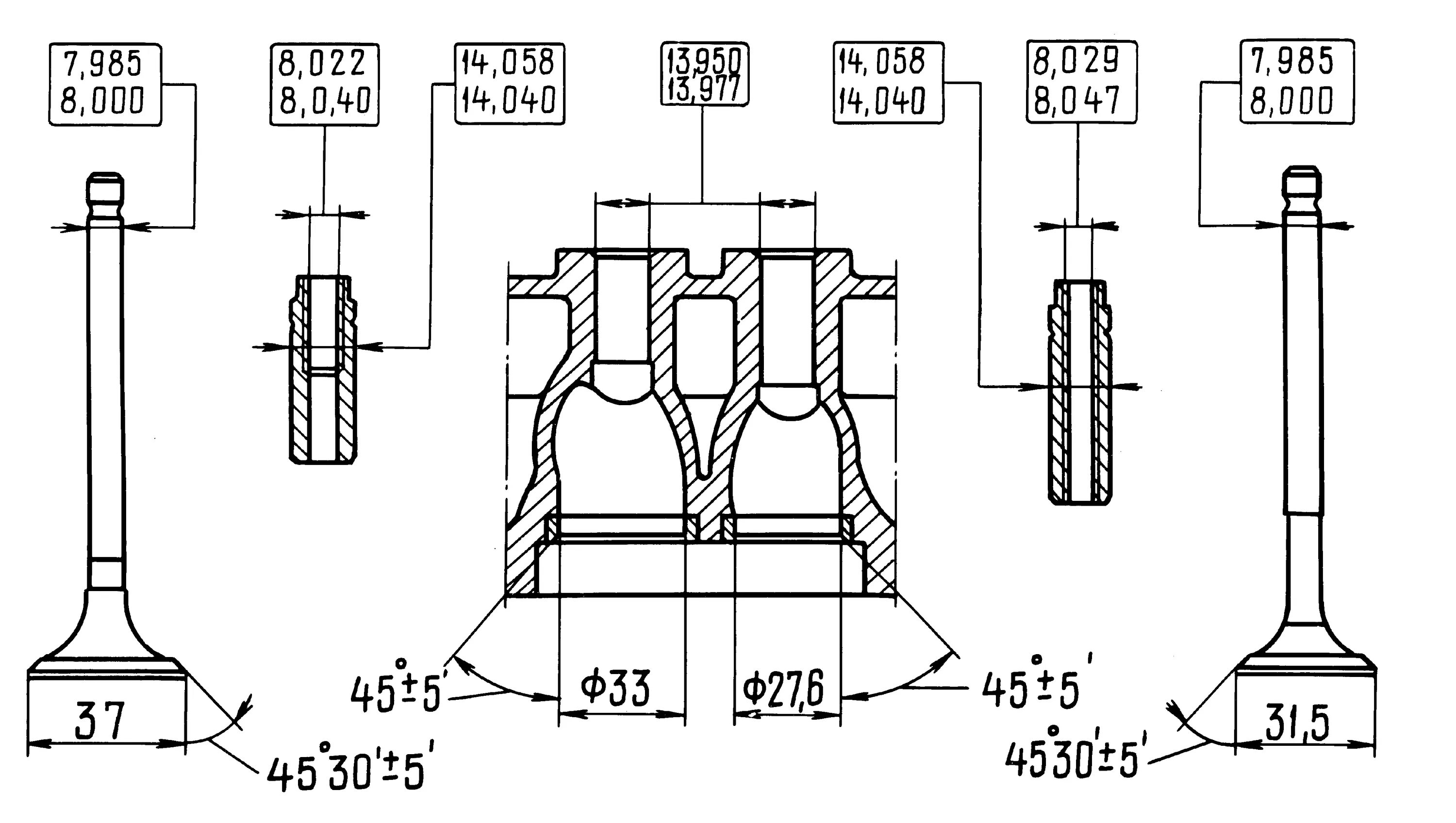 Размеры клапанов ваз 8 клапанов. Впускной клапан ВАЗ 2108 чертёж. Направляющие втулки клапанов ВАЗ 2108 чертеж. Диаметр седла клапана ВАЗ 2108. Диаметр направляющей клапана ВАЗ 2108.