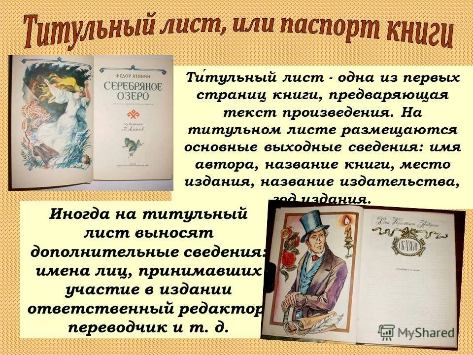 Первая страница книги называется титульным листом