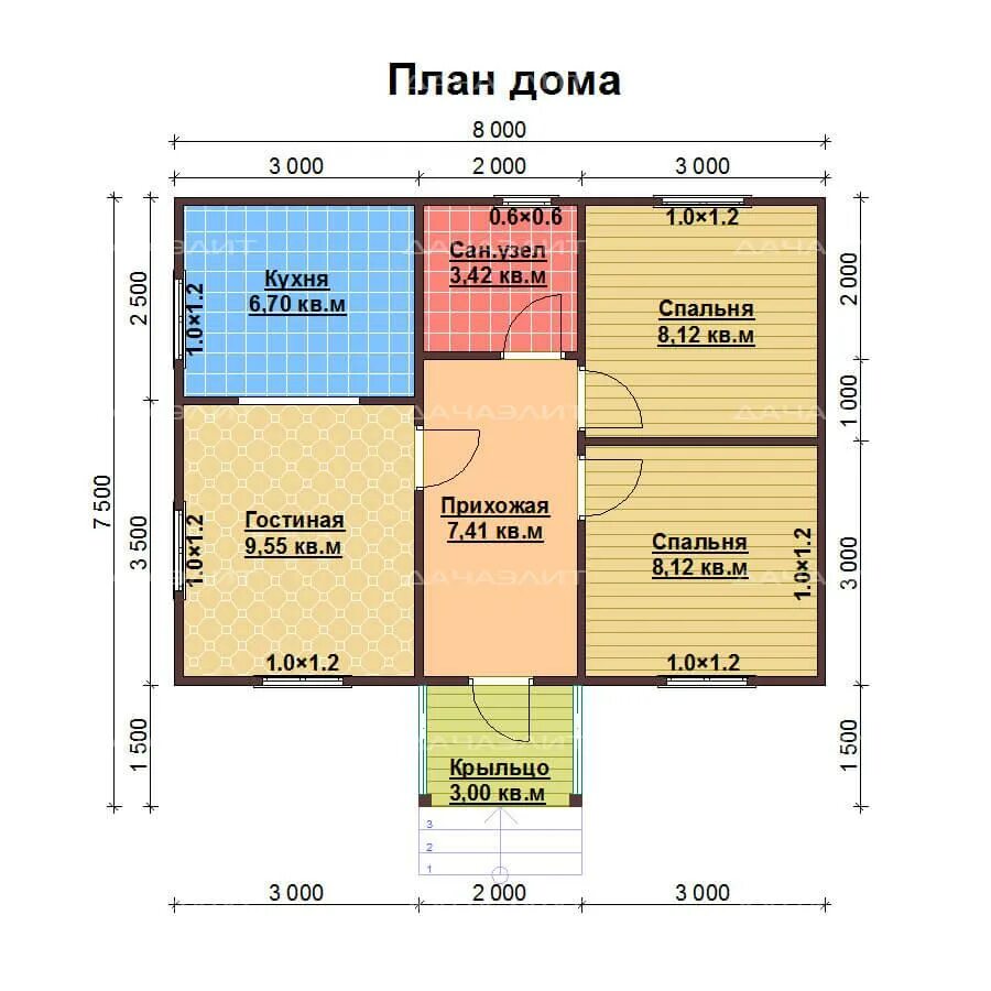 Проект 213 Дом из бруса 6,0х9,0 м. 1-этажный - СтройкадомКалуга