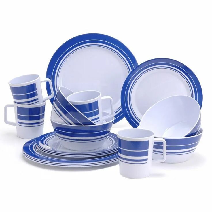Меламин посуда. Столовый набор dinner Set 19 предметов с синими цветочками. Crockery. Geschirr Sets. Dinner set