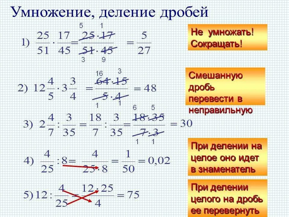 Как умножать сокращенные дроби. Как решать дроби умножение и деление. Правило умножения и деления дробей с разными знаменателями. Правила умножения и деления дробей с разными знаменателями. Правило сокращения дробей при умножении и делении.