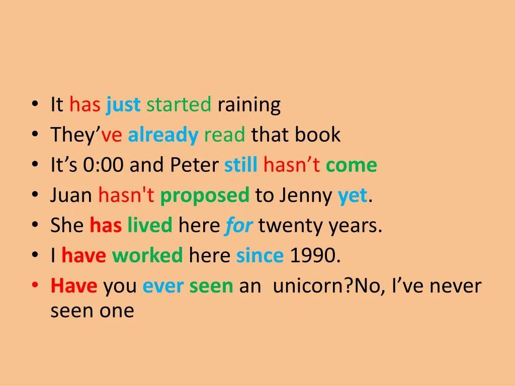 Сигналы present perfect. Still в презент Перфект. Just употребление в английском. The perfect present. It has rained a lot