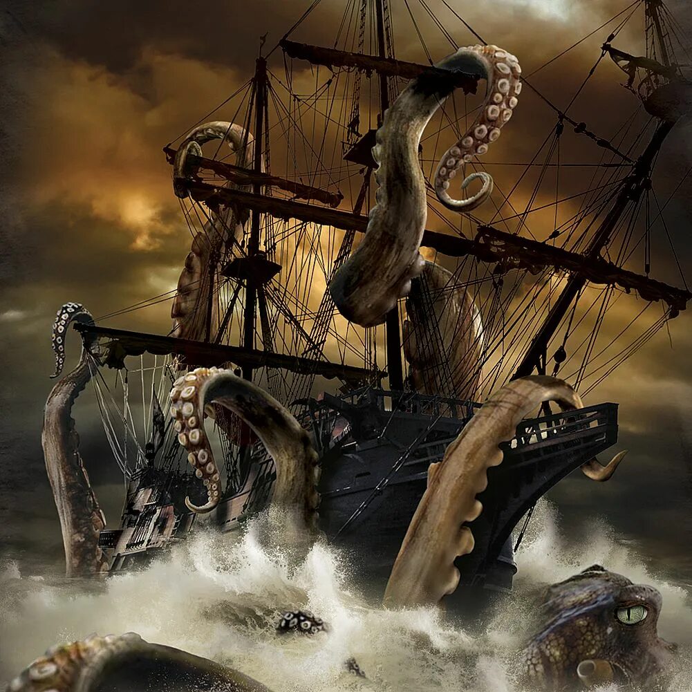 Кракен топит корабль арт. Кракен корабль пират тату. Кракен и корабль пираты Карибского моря. Кракен Морское чудовище пираты Карибского моря.