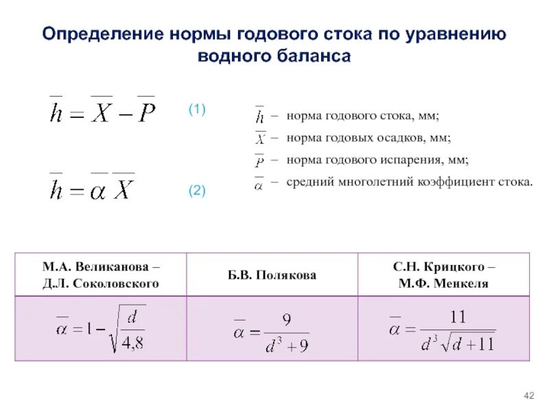 Формула годовой нормы. Расчет слоя стока. Норма это определение. Годовой Сток формула. Норма стока формула.