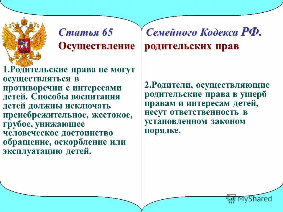 Условия осуществления родительских