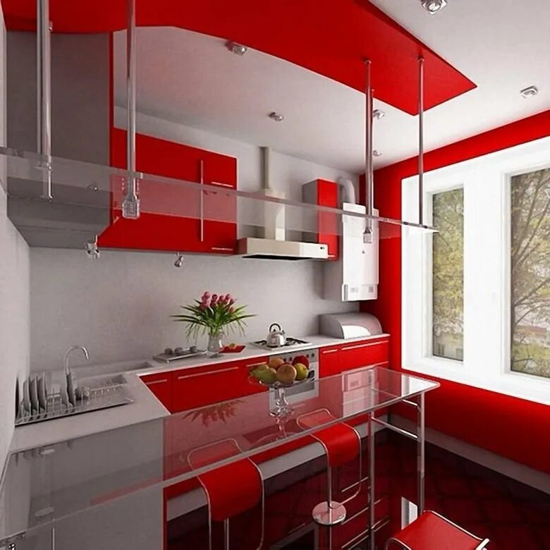 Три комнаты кухни. Кухня хайтек 5.5 квадратных метров. Красные кухни. Кухня в Красном цвете. Кухня с красными акцентами.