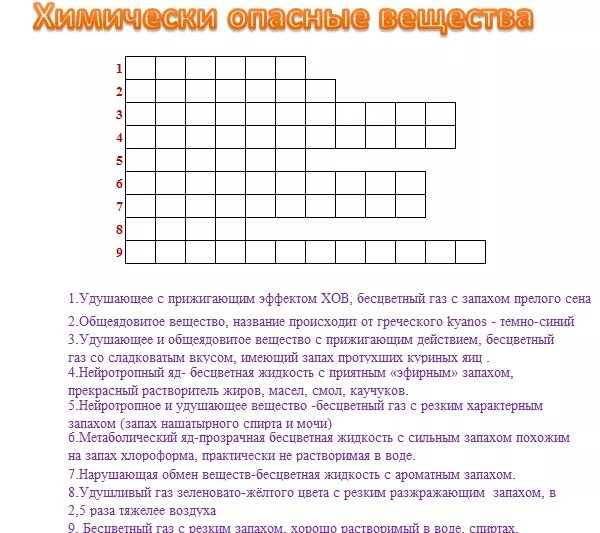 Газ с запахом прелого сена. Кроссворд по ОБЖ на тему химически опасные объекты. Кроссворд ОБЖ. Кроссворд на тему АХОВ. Кроссворд по теме химические опасные объекты.