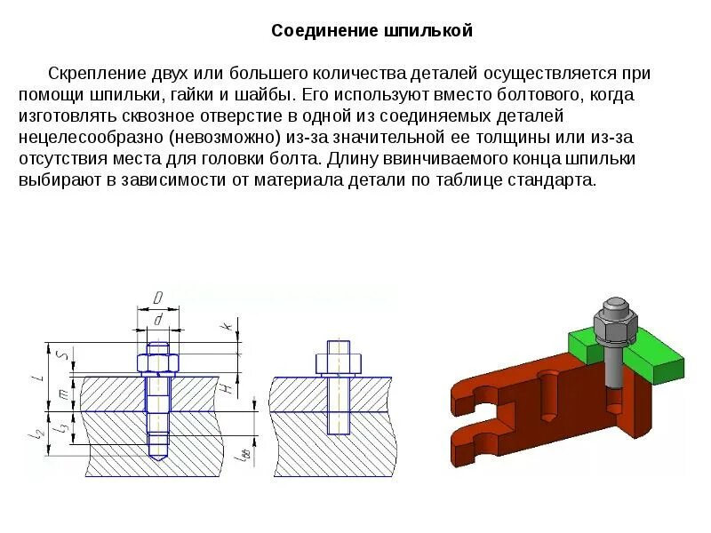 Для соединения деталей используют. Шпилечное соединение деталей. Соединение двух деталей болтовым соединением. Скрепление подвижных деталей шпилькой. Соединение шпилек соединительными гайками.