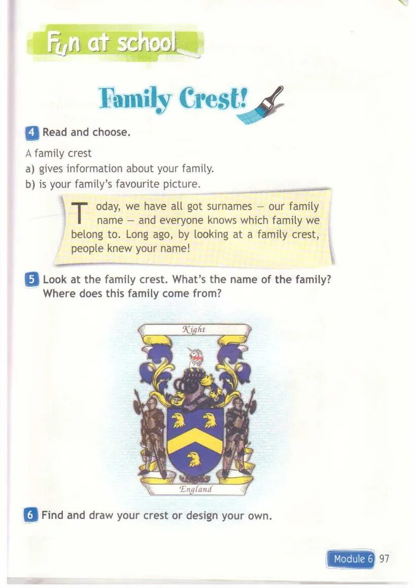 Spotlight учебник третий класс вторая часть. Family Crest 3 класс. Английский язык Family Crest. Family Crest 3 класс Spotlight. Английский язык 3 класс 2 часть стр 97.
