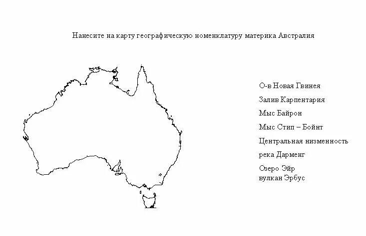 Самостоятельная работа по географии австралия. Номенклатура по географии по Австралии. Номенклатура Австралии на контурной карте. Географическая номенклатура Австралии 7 класс. Номенклатура Австралии география 7 класс.