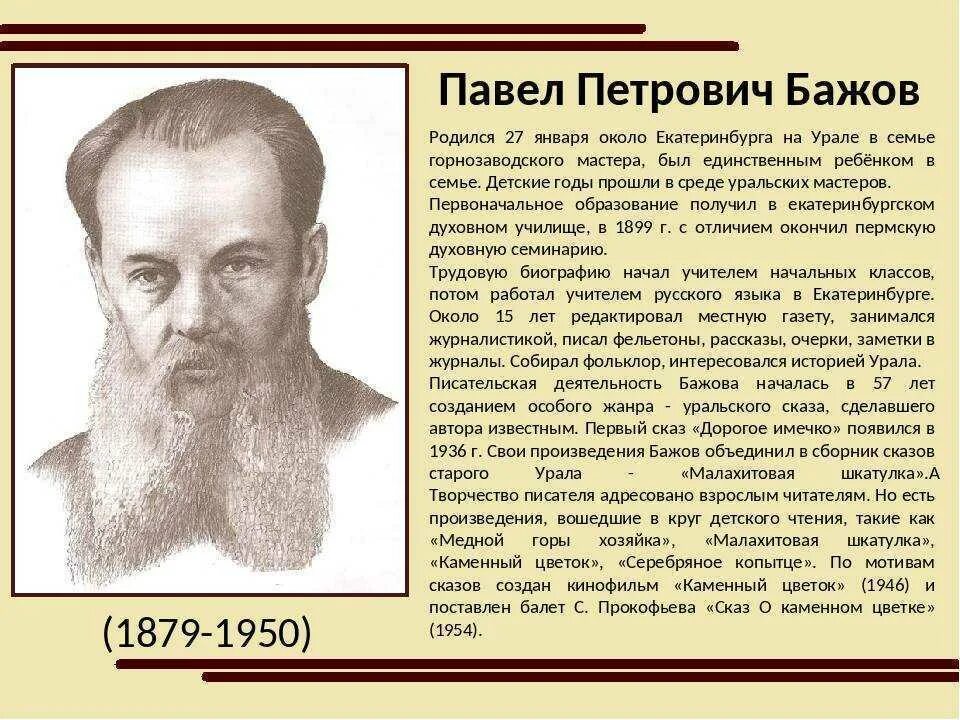 Краткие сведения о писателях. Бажов п.п.краткая биография. П П Бажов биография для 4 класса.