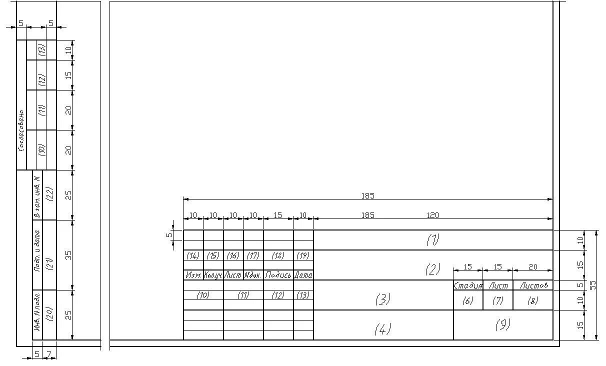 Рамка форма 5. Штамп сбоку на чертеже. Размеры штампа на чертеже а3. Штамп чертежный а3 Размеры. Рамка сбоку чертежа.