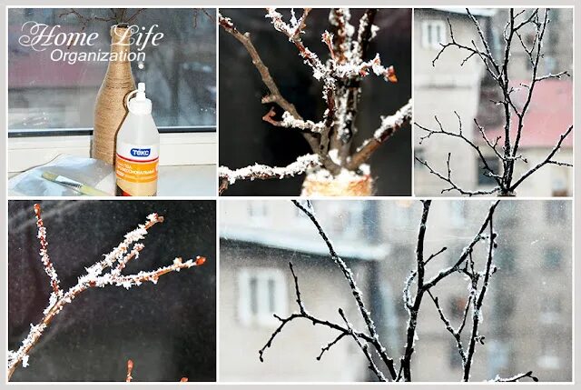 как сделать иней на ветках своими руками. новогодние ветки в пенопласте. как сделать иней на ветках своими руками.