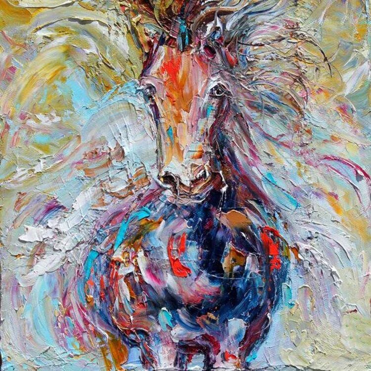 Лошадь в стиле абстракционизм. Абстрактная лошадь живопись. Лошадь маслом на холсте.