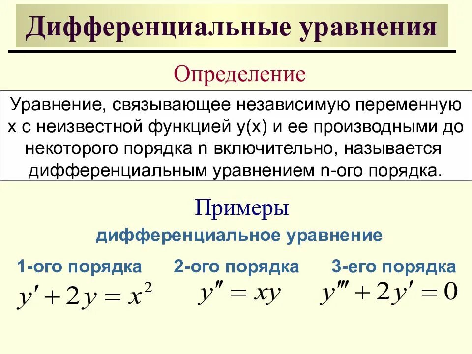 Порядки дифур. Определение дифференцированного уравнения. Определение решения дифференциального уравнения пример. Решение обыкновенных дифференциальных уравнений. Определенное дифференциальное уравнение.