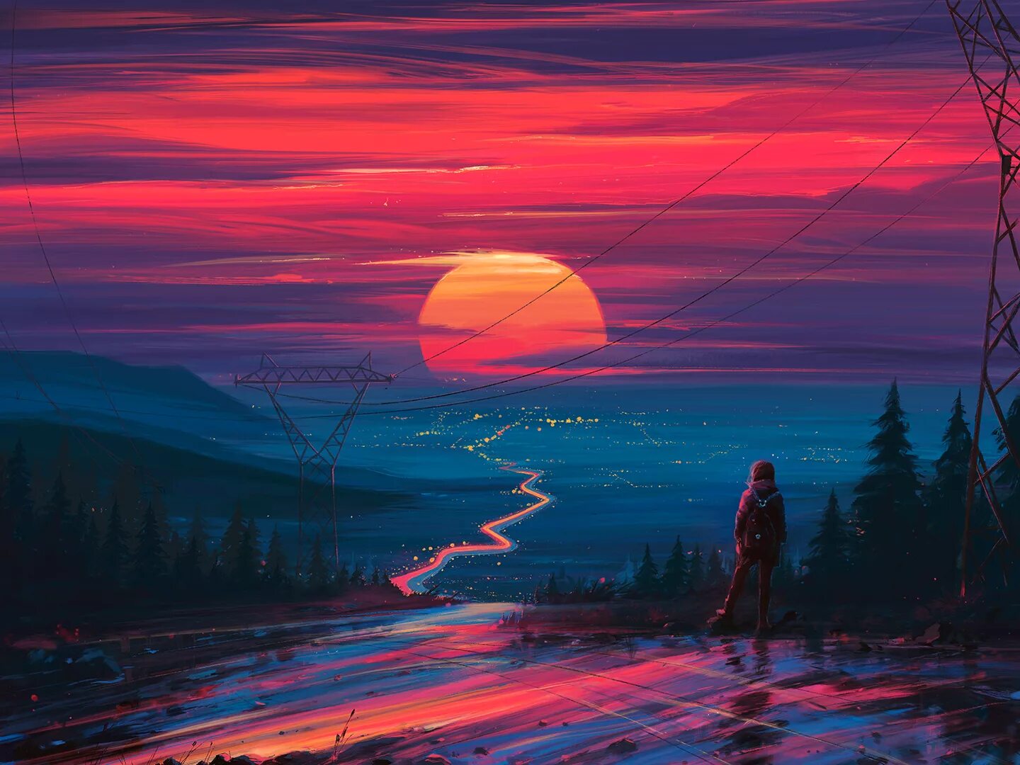 Долгая дорога и луна. Aenami Алена Величко. Aenami walleeprs. Alena Aenami Art. Алена Величко Aenami картины.