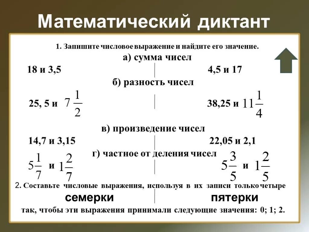 Произведение количества решений. Математические числовые выражения. Составить математическое выражение. Математические диктанты. Запись числовых выражений.