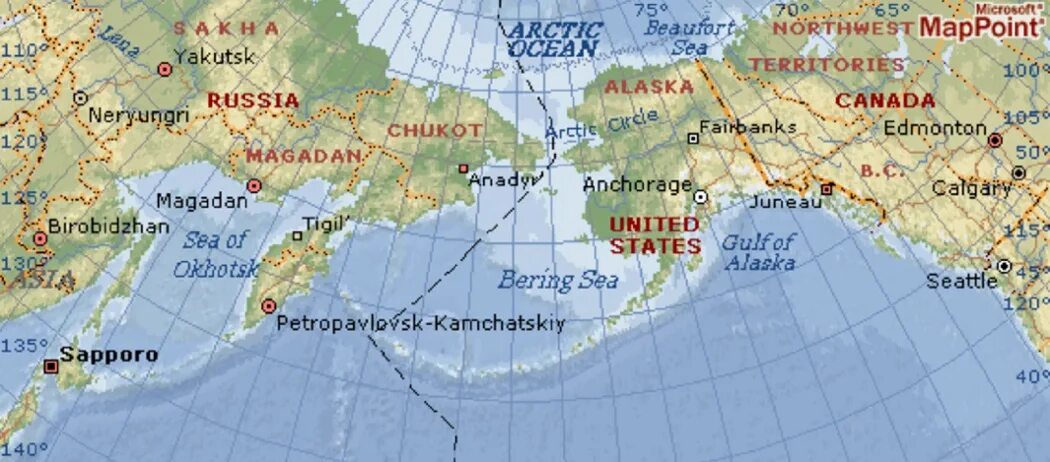 Покажи аляску. Граница России и Аляски на карте. Аляска на карте России и США.