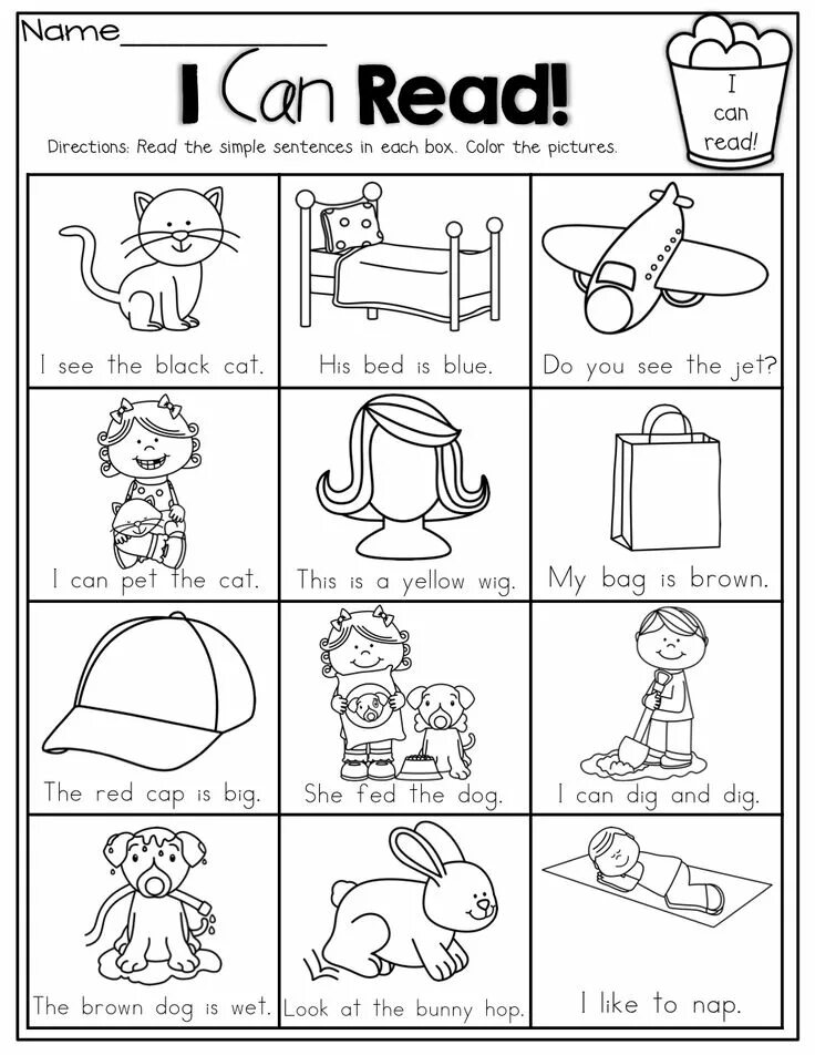 I can read 1. Английский для малышей worksheets. раскраски для изучения английских слов. задания по английскому языку для дошкольников can. задания i can для малышей.