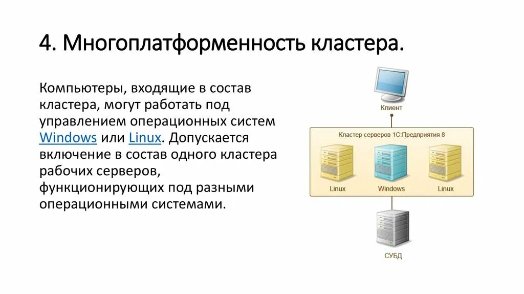 Кластер компьютер. Архитектура 1с. Многоплатформенность Linux. Кластер это в ОС. Архитектура кластера серверов 1с.