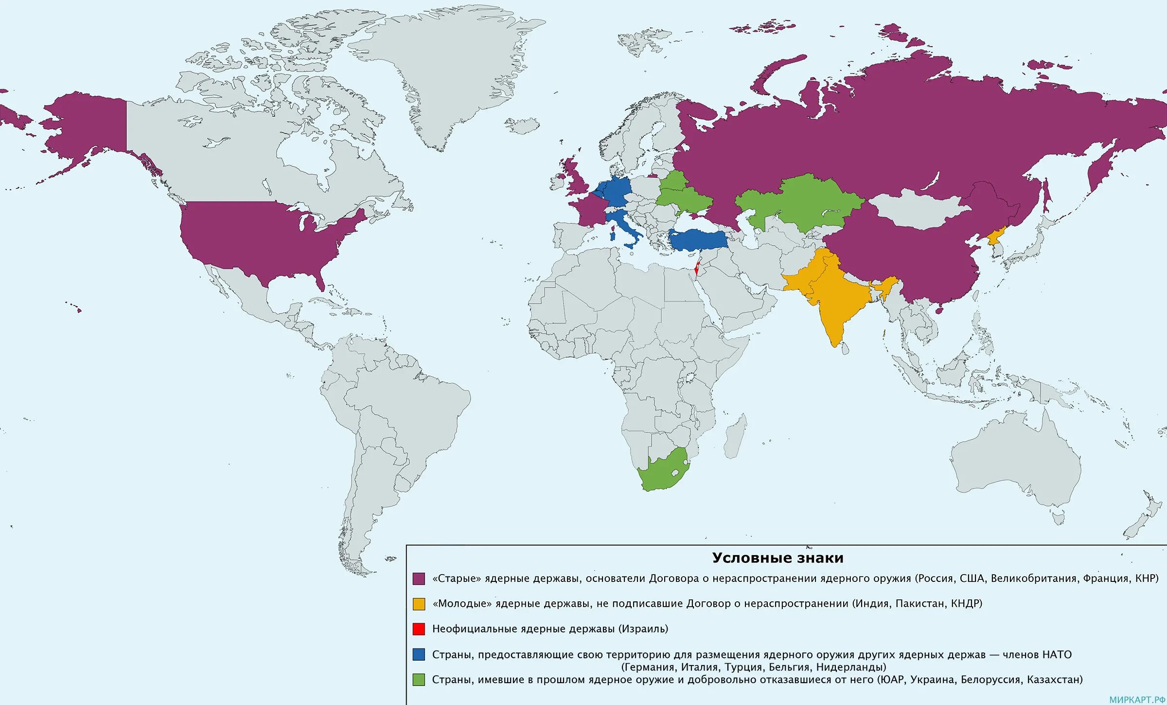 Атомные страны в мире. Карта ядерного оружия в мире.
