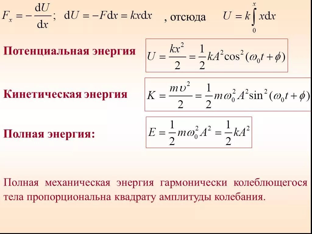 Потенциальная энергия колебаний тела. Полная механическая энергия гармонически колеблющегося тела. Энергия колеблющегося тела формула. Полная энергия колеблющегося тела формула. Кинетическая потенциальная и полная энергия.