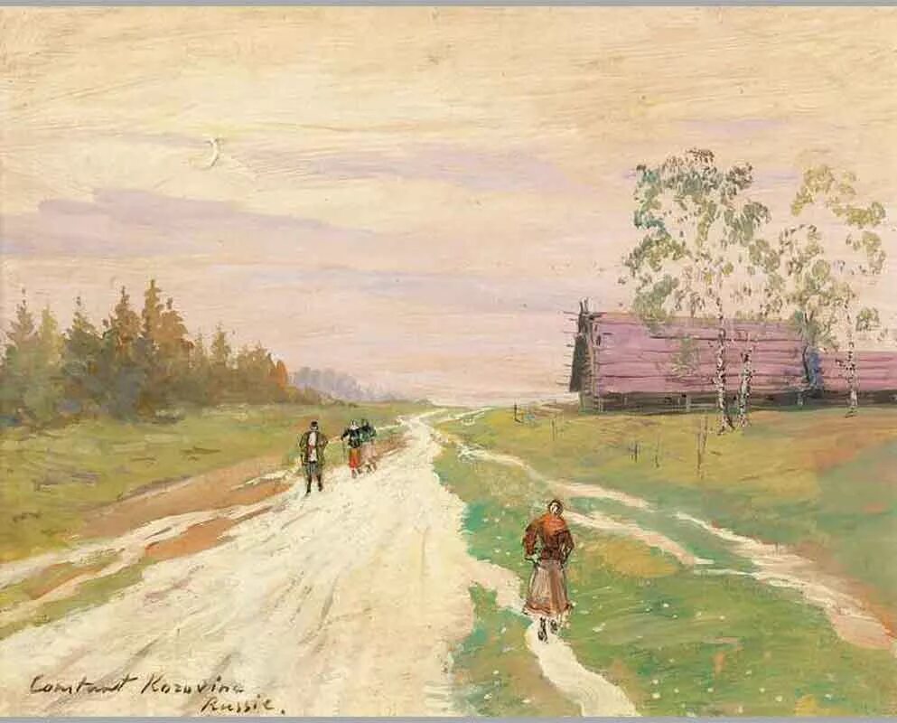 Я шел по проселочной дороге впр 6. С.А. Коровин. «В дороге» (1902, ГТГ). Коровин крестьяне картины.