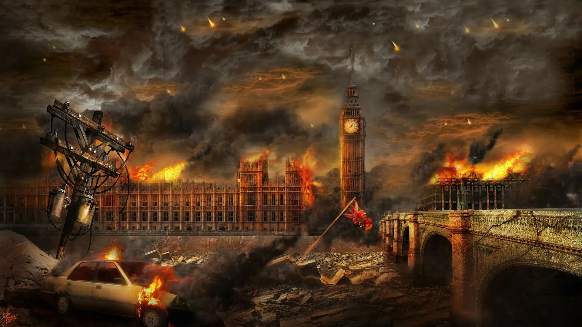 Город после пожара. Лондон постапокалипсис. Горящий город. Город после апокалипсиса. Разрушенный Лондон.