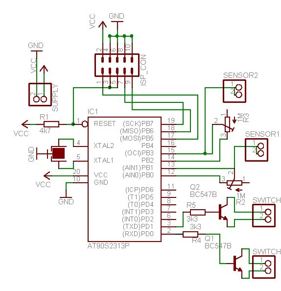 Датчик прикосновения на микроконтроллере AVR - AT90S2313