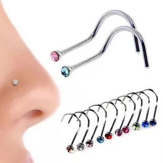1.6US $ |Stainless Steel Crystal Rhinestone Hook Nose Rings Body Jewelry No...