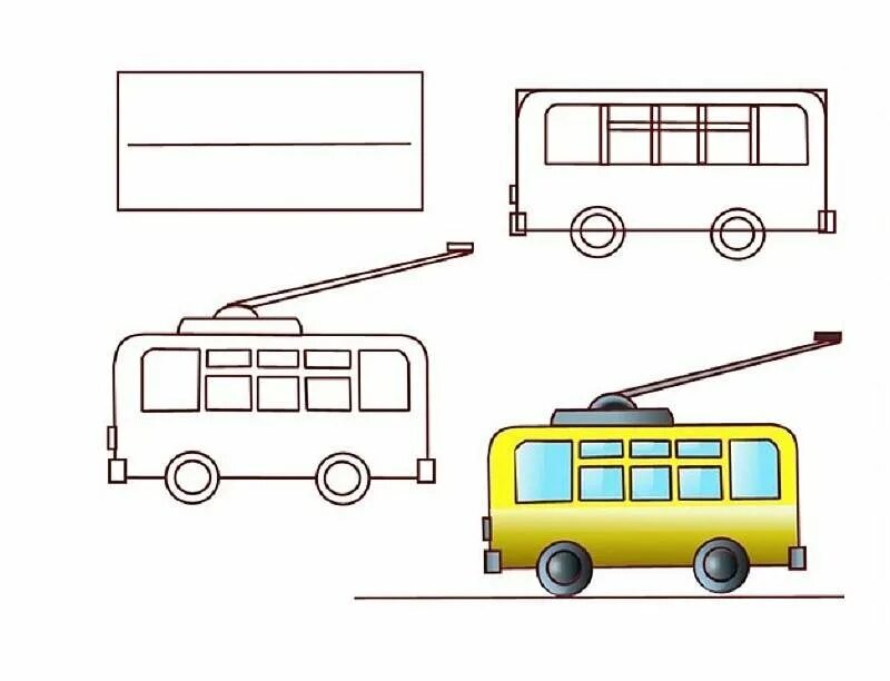 Аппликация троллейбус. Рисование транспорт. Поэтапное рисование транспорта для детей. Рисование в старшей группе на тему транспорт.