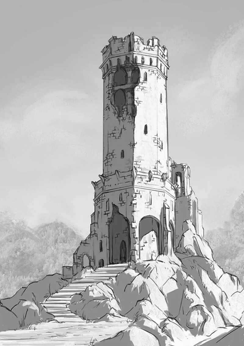 Башня дрю. Дозорная башня арт. Концепт арт замок Донвин. Вайнахская башня вектор. Башня референс.