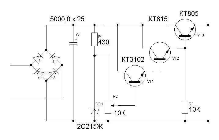 Регулятор стабилизатор напряжения. Схема стабилизированного блока питания на 5 вольт на транзисторах. Мощный стабилизатор 12в схема. Мощный регулируемый блок питания на кт825. Регулируемый блок питания на транзисторе кт 805.