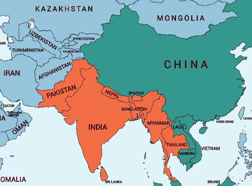 Где больше в китае или в индии. Карта границ Индии с Пакистаном и с Китаем. Пакистан Индия Китай на карте. Граница Индии и Китая. Граница Индии и Китая на карте.