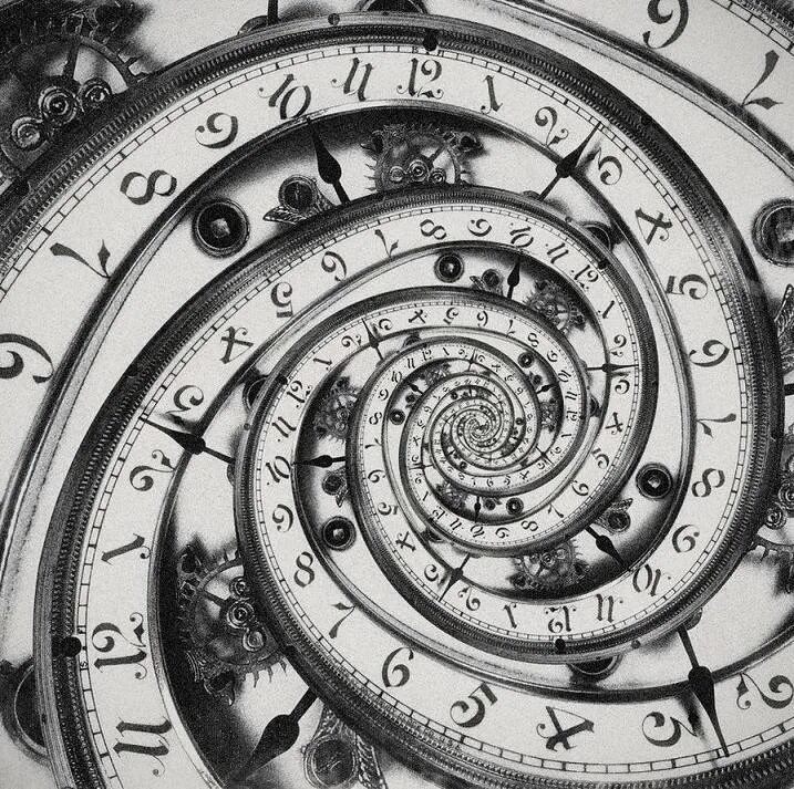 Быстрое движение времени. Спираль времени. Часы спираль. Бесконечные часы. Циферблат спираль.