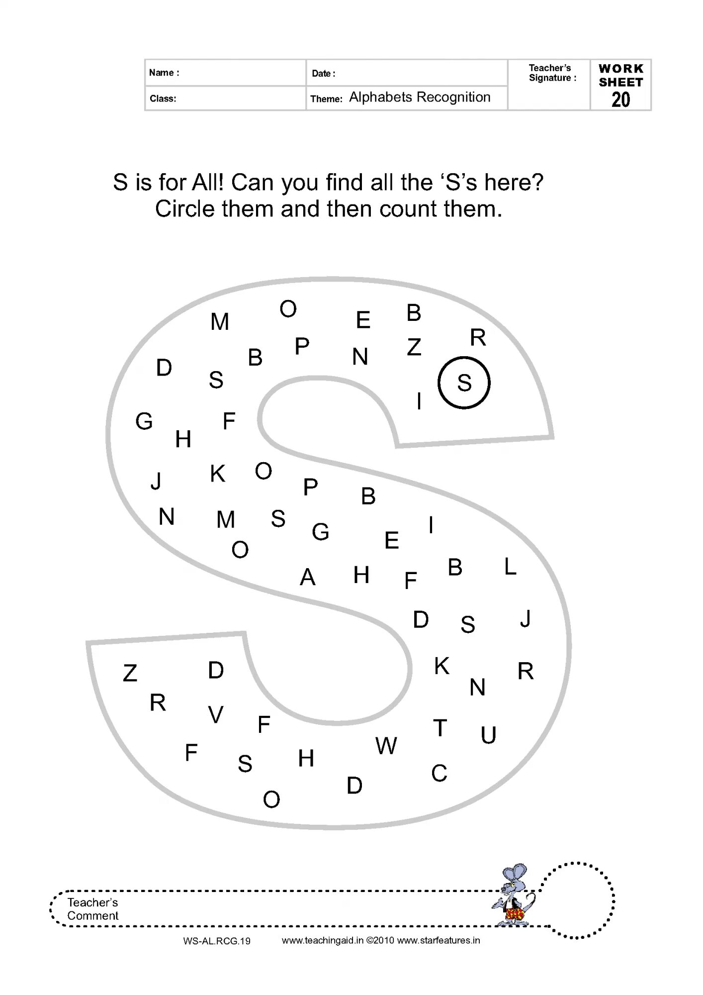 Letter count. Worksheets for kids alphabet recognition. count all the letters o.. how many letters are in the alphabet.