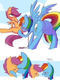 artist:quitetricky, rainbow dash, scootaloo, pegasus, pony, ahegao, anus, b...