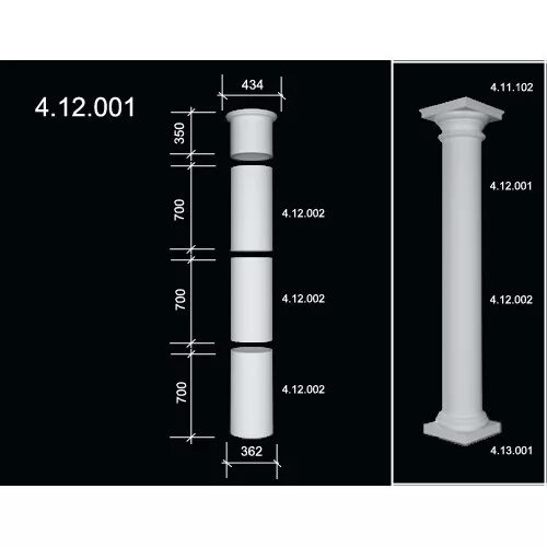 ствол (пилястра) 4. 12. 42. ствол колонны 1. 101.