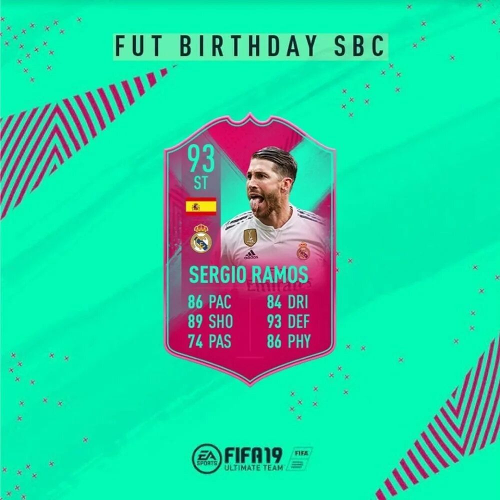 Fut birthday. Серхио Рамос ФИФА 19. Рамос ФИФА 20. FUT Birthday FIFA 19. Карточка в ФИФА 19 Серхио Рамоса.