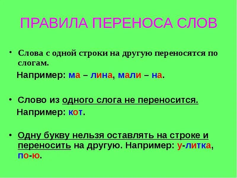 Правильный перенос слова уроки. Перенос слова на другую строку примеры. Правило переноса на другую строку. Правила переноса слов. Как переносить слова с одной строки на другую.