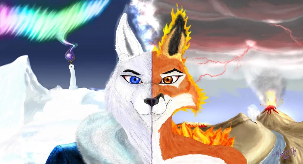 огненный волк. волки огонь и вода. огненный и ледяной волк. лисы стихий. лиса.