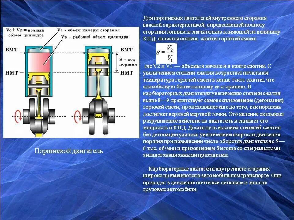 Минимальная температура работы двигателя. Камера сгорания поршневого ДВС. Степень сжатия в поршневых ДВС это. Степень сжатия рабочий объем ход поршня. Степень сжатия современного ДВС.