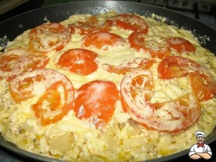 Курица с сыром и помидорами на сковороде