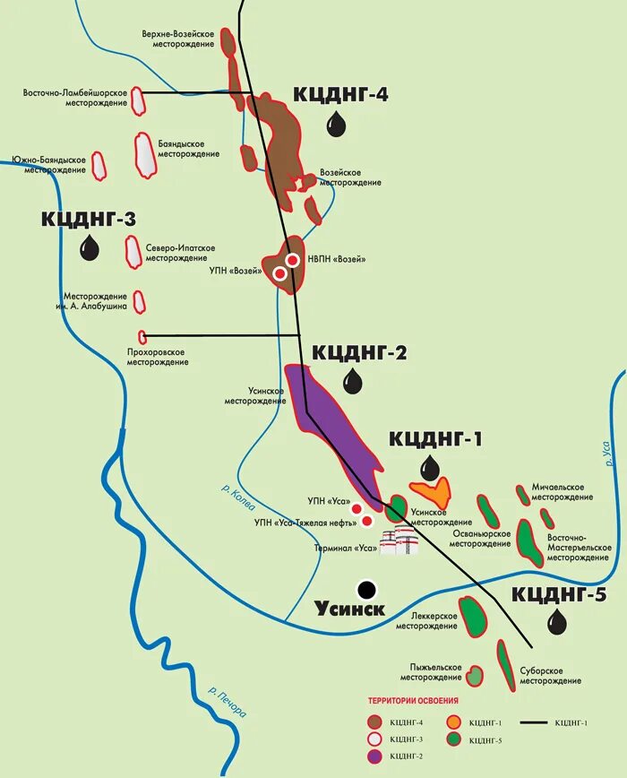 Схема месторождений Лукойл-Коми. Обзорная карта Усинского месторождения. Усинское месторождение нефти на карте. Возейское месторождение Усинск.