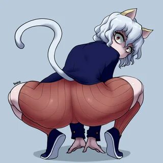 neferpitou, hunter x hunter, 1girls, animal ears, ass, back view, big ass, ...