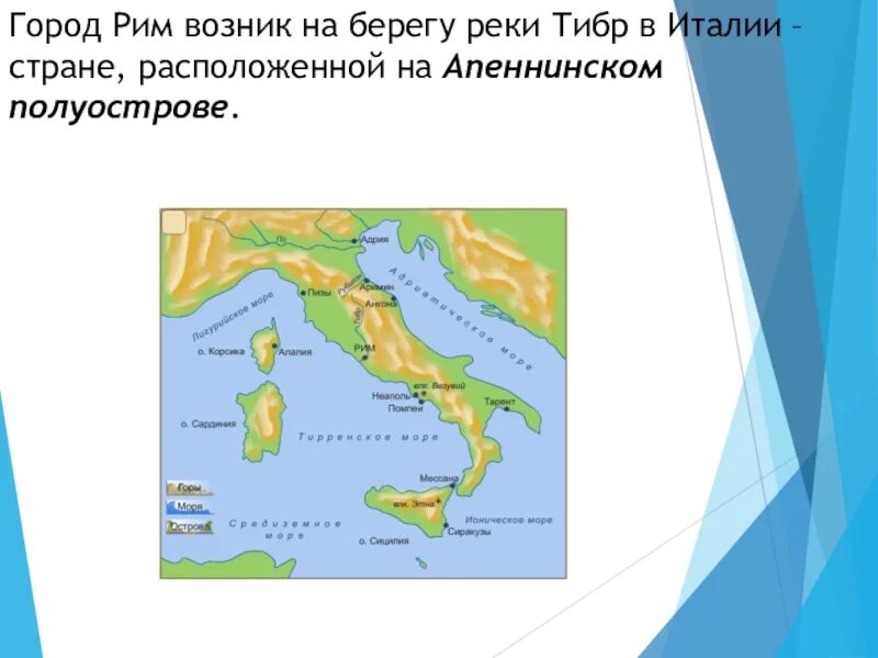 Город Рим возник на берегу реки. Карта Апеннинского полуострова в древности. Апеннинский полуостров древний Рим и Тибр. Реки Апеннинского полуострова. Древний рим располагался на полуострове