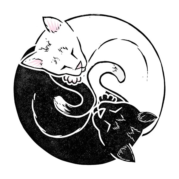 Котик инь. Тату инь янь кошки. тату коты инь янь. инь янь в виде котиков. эскиз коты инь янь.