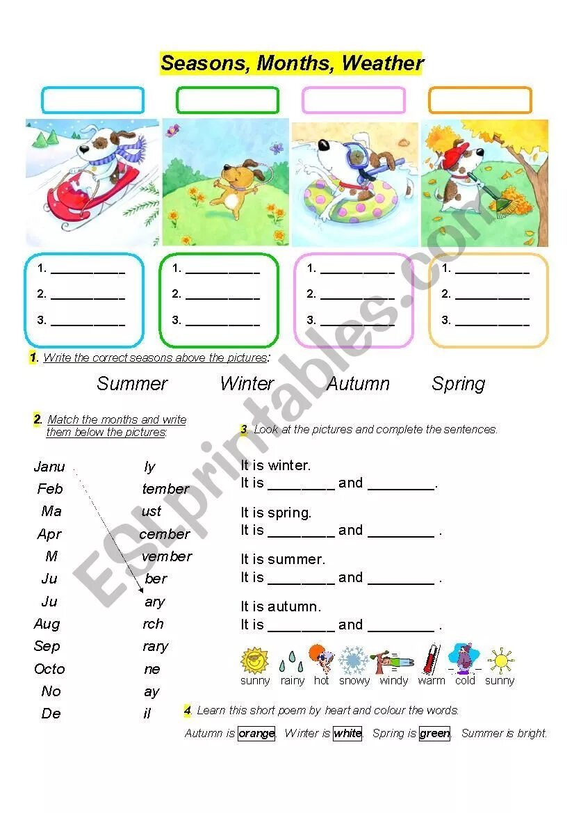 Complete the months and seasons. Seasons and months. Seasons and months Worksheets. Дни недели месяца времена года на английском упражнения. Seasons and weather Worksheets.