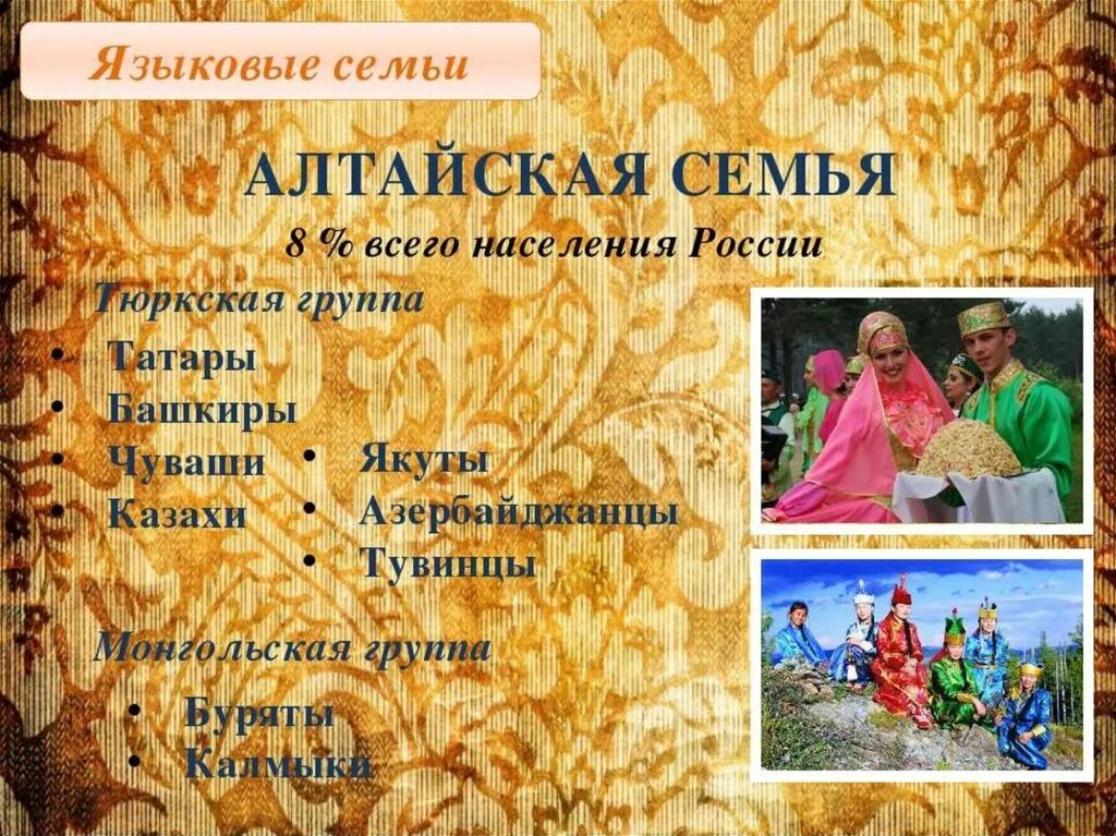 К тюркской группе алтайской семьи относится. Алтайская языковая семья народы. Алтайская тюркская языковая семья. Языковые группы Алтайской семьи. Народы Алтайской языковой семьи.